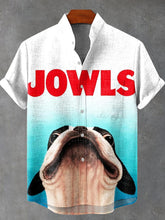Jowls Boston Terrier Dog Vintage Print Cotton Linen Casual Shirt