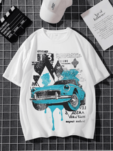 Men's Retro Nostalgia Car Illustration Print Cotton Casual T-Shirt