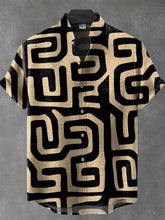 Vintage Contrasting Art Print Cotton Linen Casual Shirt