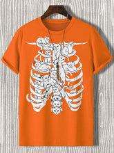 Men's Skeleton Cat Funny Art Print Cotton Casual T-Shirt