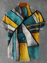 Contrast Color Cracked Vintage Print Casual Cotton Linen Shirt