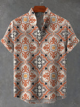 Classic Vintage Tile Art Print Cotton Linen Casual Shirt