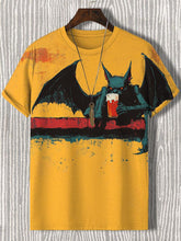 Men's Cotton Creepy Bat Drinking Beer Oil Painting Print Casual T-Shirt