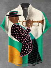 Vintage Abstract Music Art Print Cotton Linen Casual Shirt