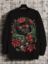 Men's Halloween Black Cat Skull Flower Print Cotton Long Sleeve Thin Sweatshirt