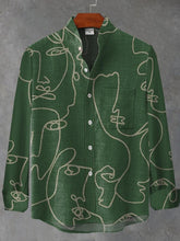 Abstract Human Face Art Print Cotton Linen Long Sleeve Shirt