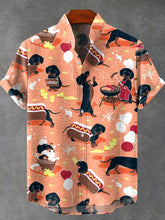 Hot Dog Dachshund Art Print Cotton Linen Casual Shirt
