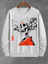 Men's Skull Smoking Japanese Art Print Cotton Casual Sweatshirt