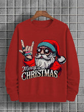 Men's Merry Christmas Rock Santa Print Cotton Casual Sweatshirt