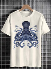 Men's Japanese Art Octopus Graphic Printed Cotton Casual T-Shirt