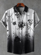 Gradient Rose Art Print Lapel Cotton Linen Casual Shirt