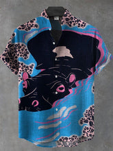 Hippopotamus In Water Art Print Cotton Linen Casual Shirt