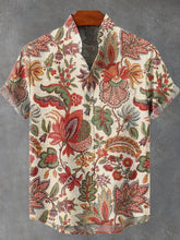 Retro Red Paisley Floral Print Casual Cotton Linen Shirt