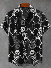Dancing Skeleton Art Print Cotton Linen Casual Shirt
