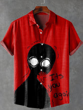 Cute Black Shadow Vintage Print Cotton Linen Casual Shirt