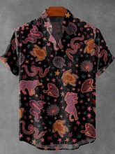 Dark Pink Tone Animal Clipart Decorative Pattern Cotton Linen Casual Shirt