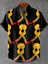 Decorative Pattern of Guitar Growing Legs and Walking Away On Its Own Cotton Linen Casual Shirt