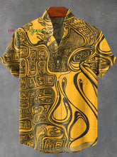 Vintage Lines Art Print Cotton Linen Casual Shirt