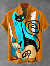 Design Sense Kitten Vintage Print Cotton Linen Casual Shirt