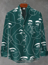 Abstract Human Face Art Print Cotton Linen Long Sleeve Shirt