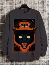 Men's Halloween Scary Cat Butterfly Illustration Print Cotton Long Sleeve Thin Sweatshirt
