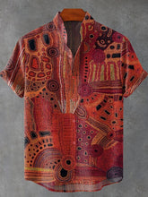 Decorative Pattern of Original Retro Graphics In Red Tones Cotton Linen Casual Shirt