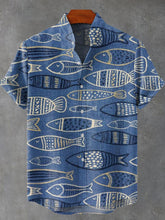 Cowboy Bluefish Vintage Print Casual Cotton Linen Shirt