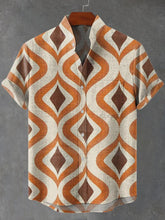 Vintage Orange Brown Retro 1970s Style Pattern Art Print Cotton Linen Casual Shirt