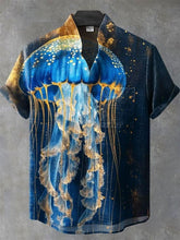 Vintage Jellyfish Art Print Cotton Linen Shirt