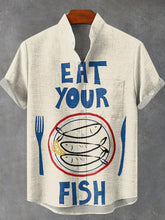 Fish Sardines Vintage Food Vintage Fish Art Vintage Print Cotton Linen Casual Shirt