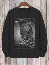 Men's Halloween Raven Illustration Print Cotton Casual Sweatshirt