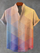 Gradient Triangular Geometry Vintage Print Cotton Linen Casual Shirt