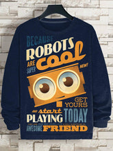 Men's Retro Cool Robot Illustration Print Cotton Casual Sweatshirt