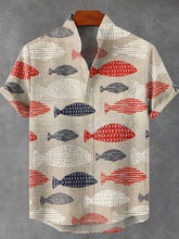 School of Fish Abstract Art Print Cotton Linen Casual Shirt