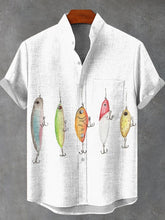 Fishing Lures Watercolor Fish Art Vintage Print Cotton Linen Casual Shirt