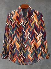 Ethnic Style Color Weave Geometry Vintage Stripe Print Casual Cotton Linen Long Sleeved Shirt