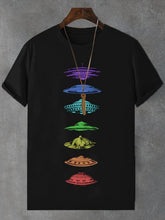 Men's Cotton Colored UFO Graphic Print Cotton Casual T-Shirt