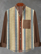 Retro Stripes Graphic Print Cotton Linen Long Sleeve Shirt