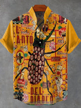 Beetle and Sheet Music Party Decoration Pattern Cotton Linen Casual Shirt
