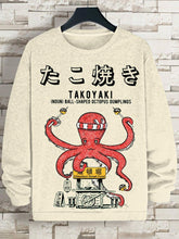 Men's Retro Japanese Art Octopus Illustration Print Cotton Casual Sweatshirt