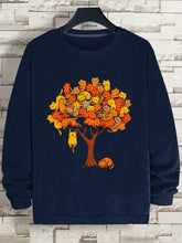 Men's A Group Of Cats On The Tree Print Cotton Casual Sweatshirt