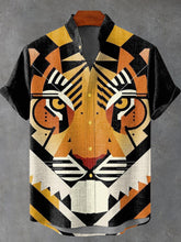 Geometric Style Tiger Decorative Pattern Cotton Linen Casual Shirt