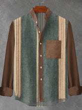 Retro Stripes Graphic Print Cotton Linen Long Sleeve Shirt