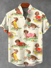 Vintage Cute dachshund Art Print Cotton Linen Casual Shirt