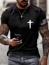 Men'S Flag Cross Print Crew Neck T-Shirt