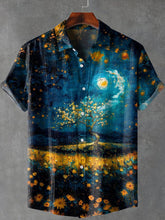 Vintage Landscape Tree Van Gogh Oil Painting Print Cotton Linen Casual Shirt