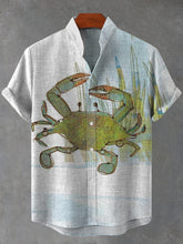 Crab Print Cotton Linen Casual Shirt