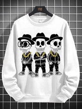 Men's Hip Hop Rapper Funny Skeleton Art Print Cotton Long Sleeve Thin Sweatshirt