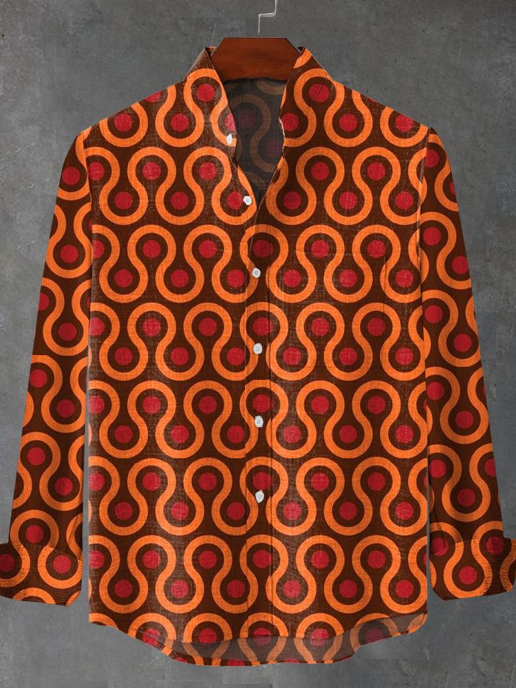 1950s 1960s Retro Colorful Geometric Print Cotton Linen Long Sleeve Shirt - Charmedream