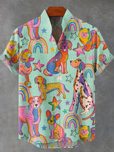 Funny Rainbow Dogs Art Print Cotton Linen Casual Shirt